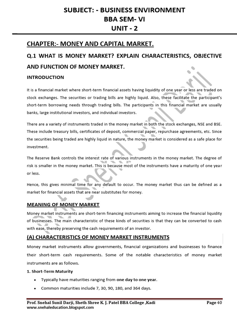 Overview of Money Market Instruments | PDF | Bonds (Finance ...
