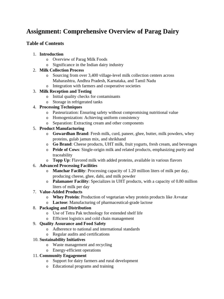 Assignment On Parag Dairy | PDF | Milk | Dairy