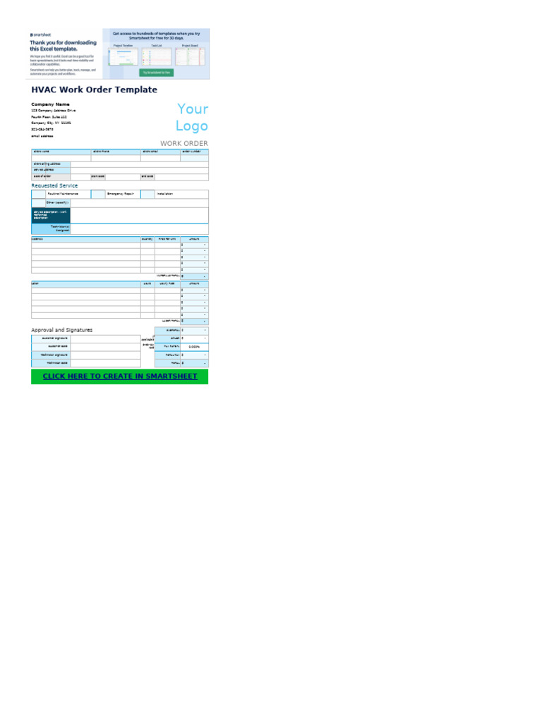 HVAC Work Order Template Download | PDF
