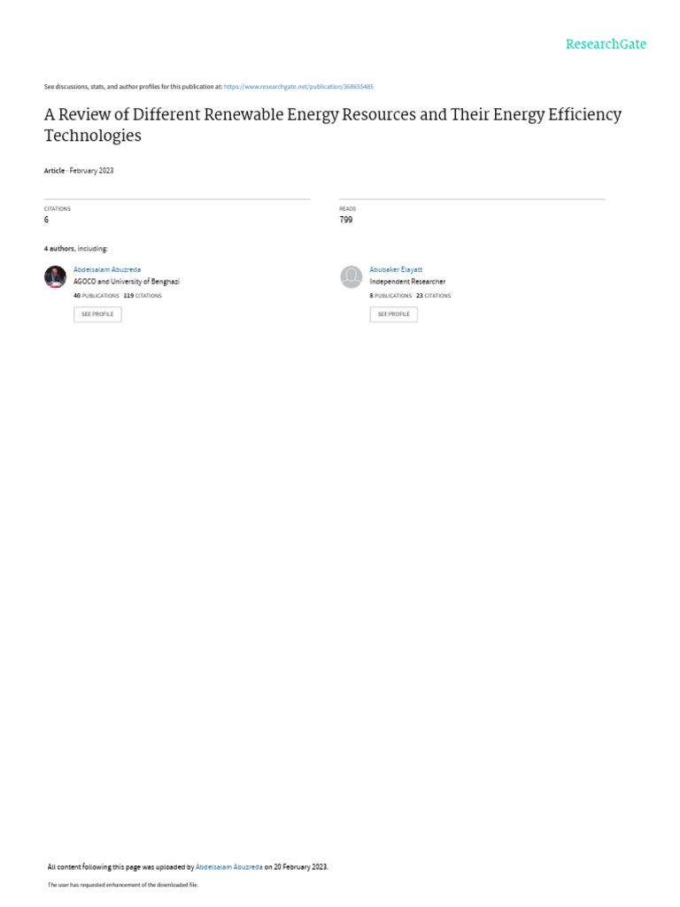 A Review of Different Renewable Energy Resources and Their Energy ...