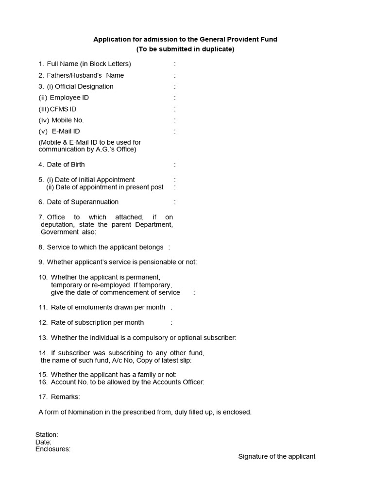 GPF Admission Application Form | PDF