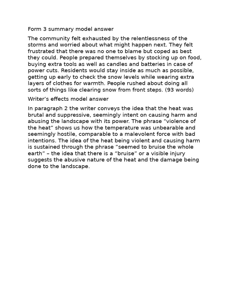 Form 3 Summary Model Answer | PDF