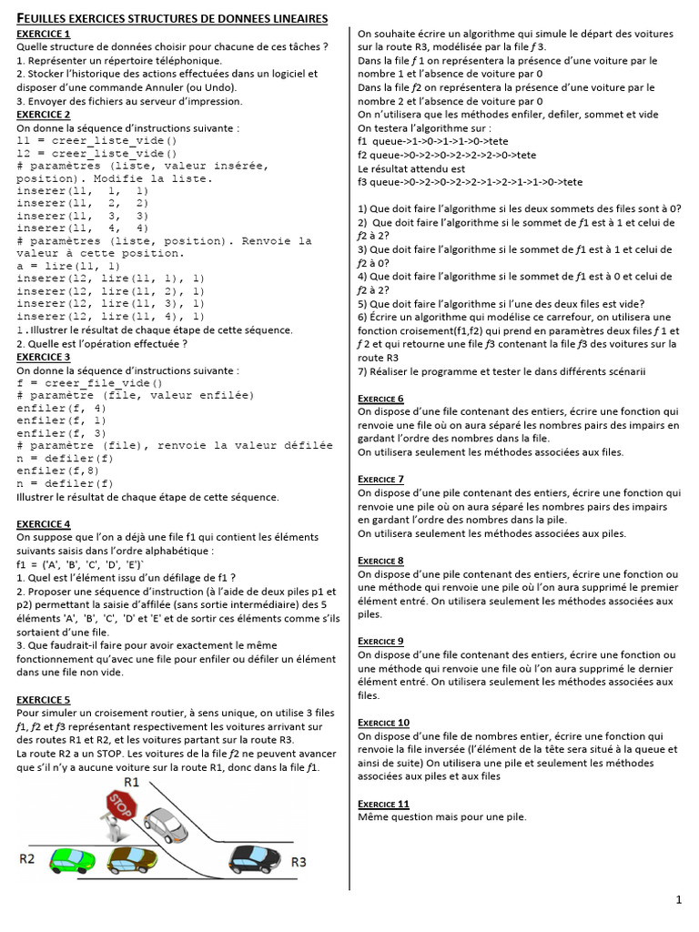 Feuilles exercices structures linéaires | PDF | Informatique ...