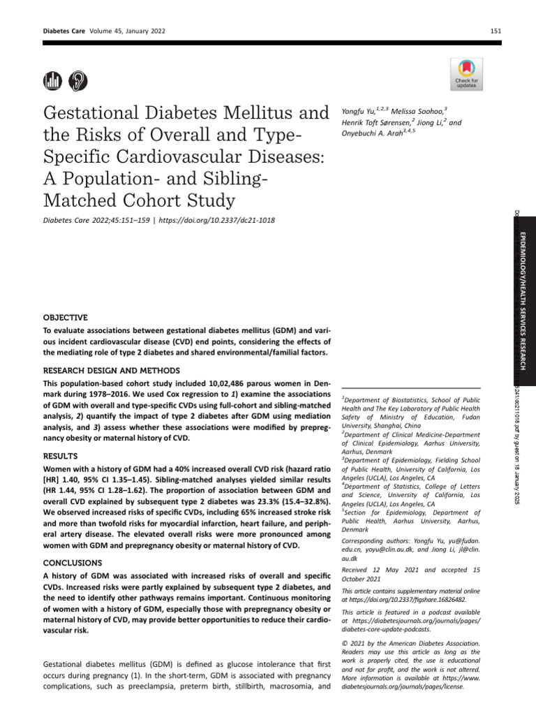 Gestational Diabetes Mellitus and The Risks of Overall and Type ...
