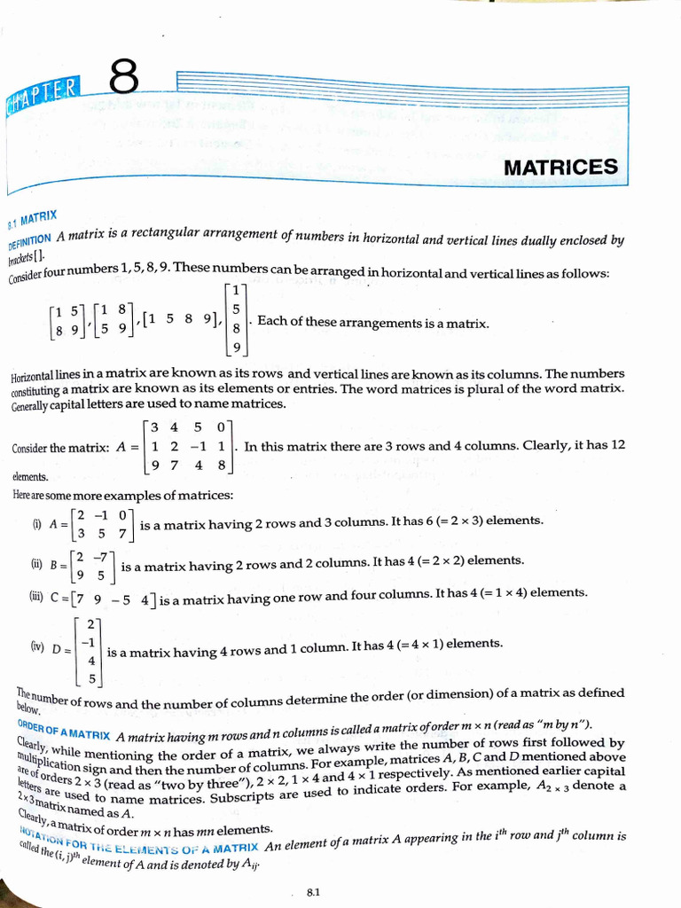 Matrices R D Sharma Class 10 | PDF