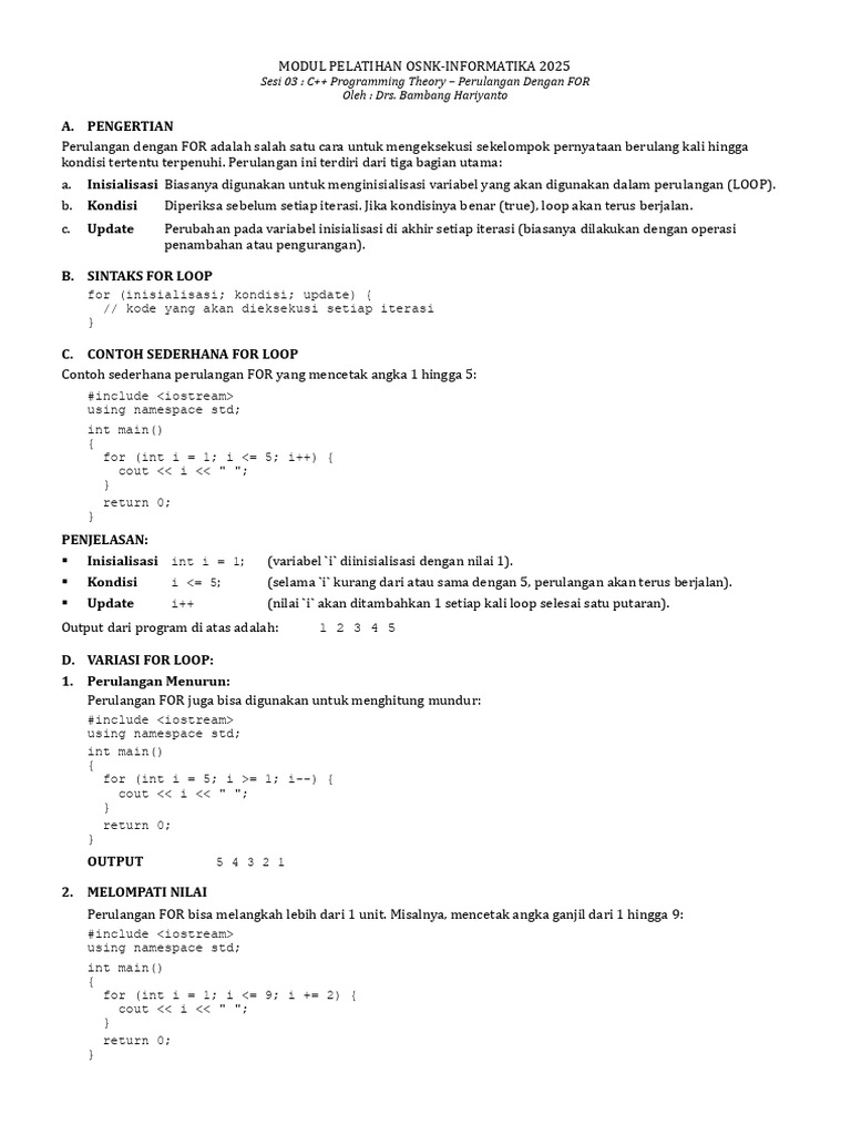 Perulangan FOR dalam C++: Panduan Lengkap | PDF