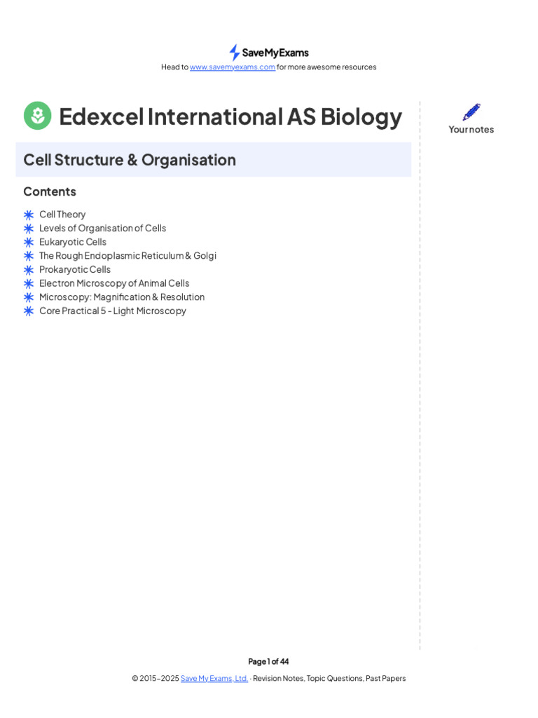 Edexcel AS Biology: Cell Structure Guide | PDF | Endoplasmic Reticulum ...