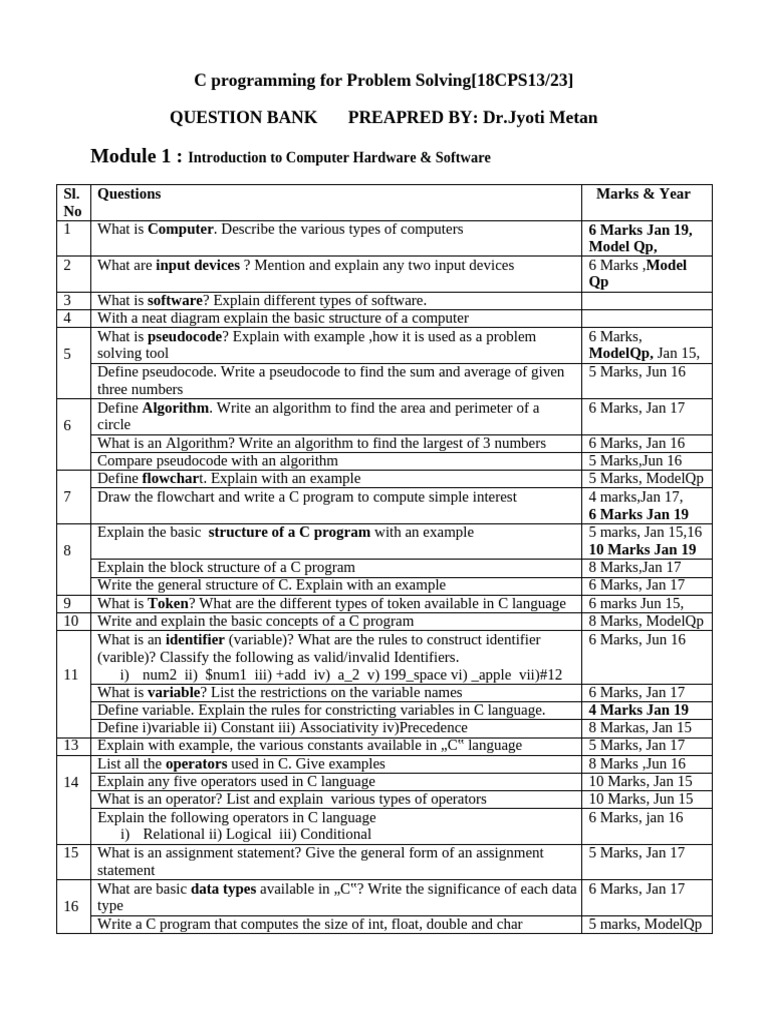 C Programming Problem Solving Questions | PDF | Parameter (Computer ...