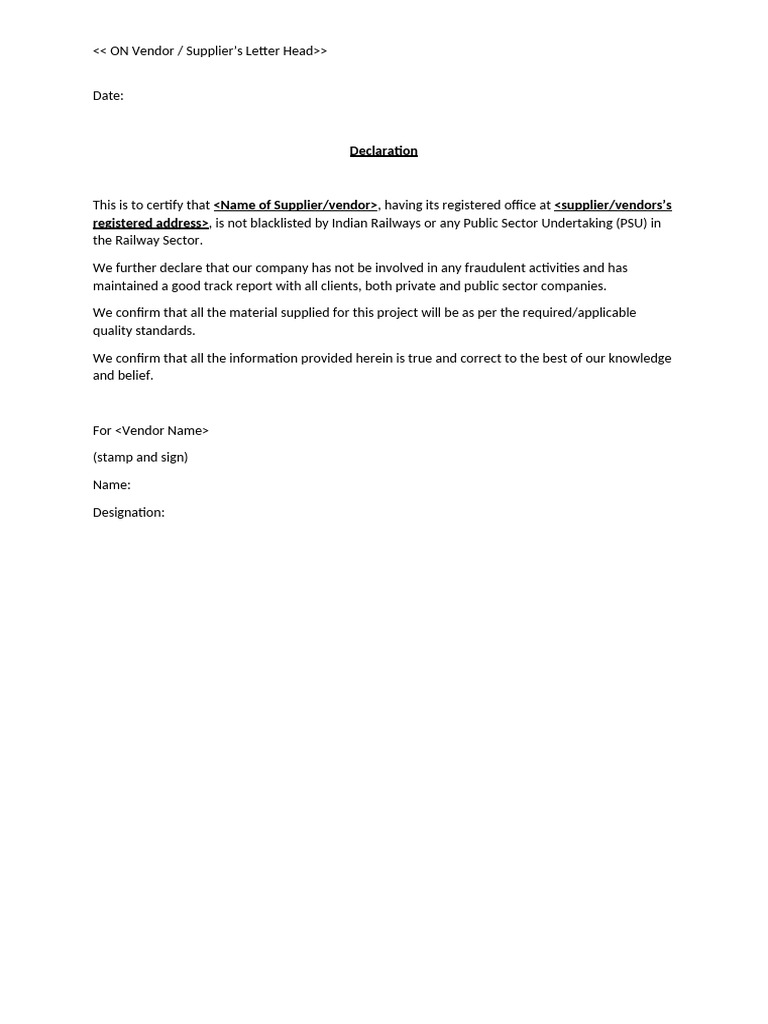 Vendor Onboarding Declaration | PDF