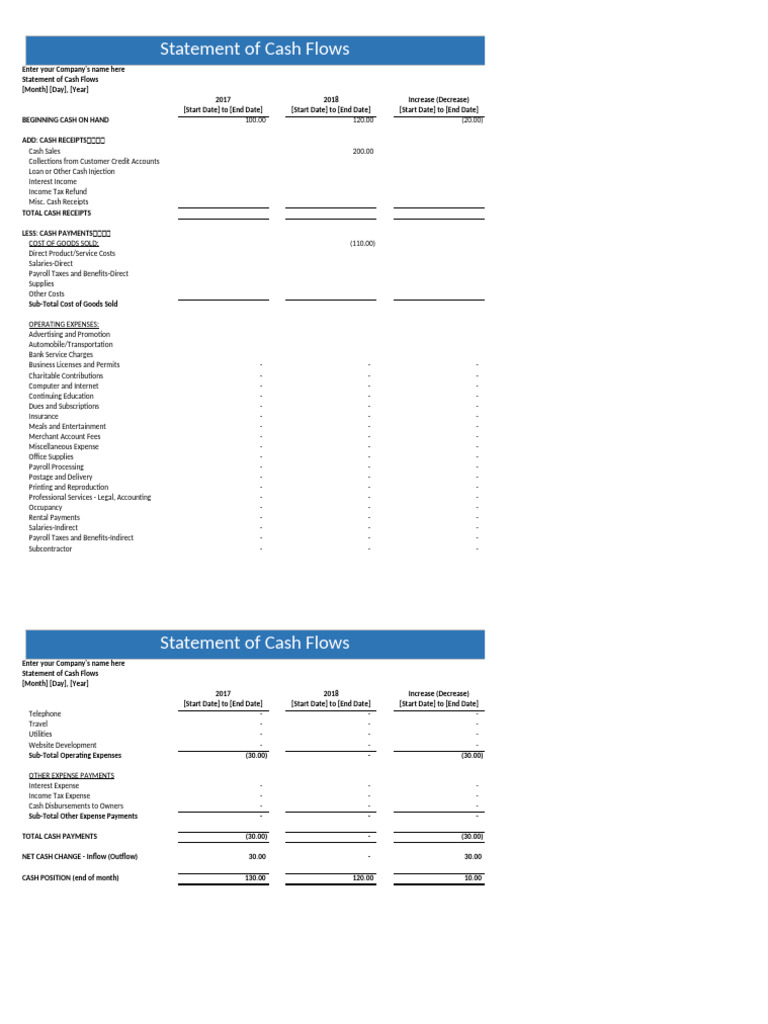 Company Cash Flow Statement Template | PDF | Fee | Expense