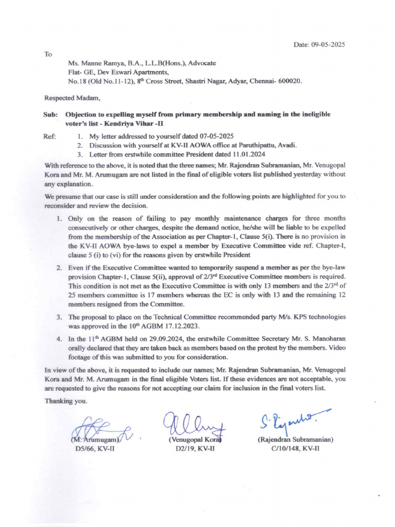 Letter To EO Seeking Reasons For Not Including in Voters List | PDF