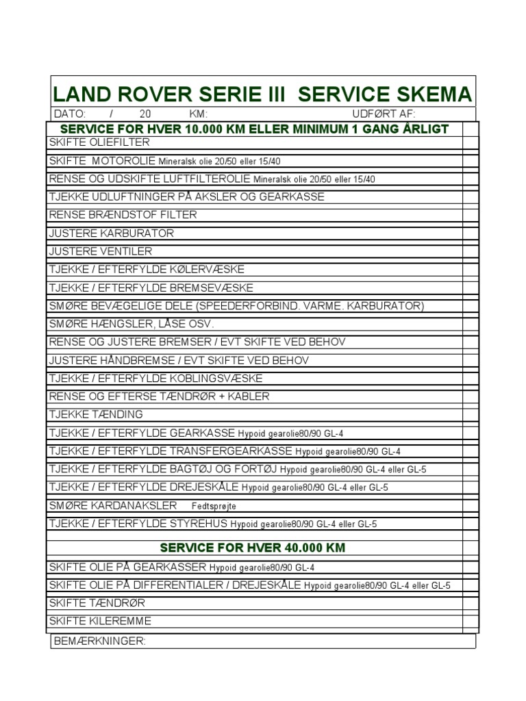 Land Rover Serie III Service Skema | PDF