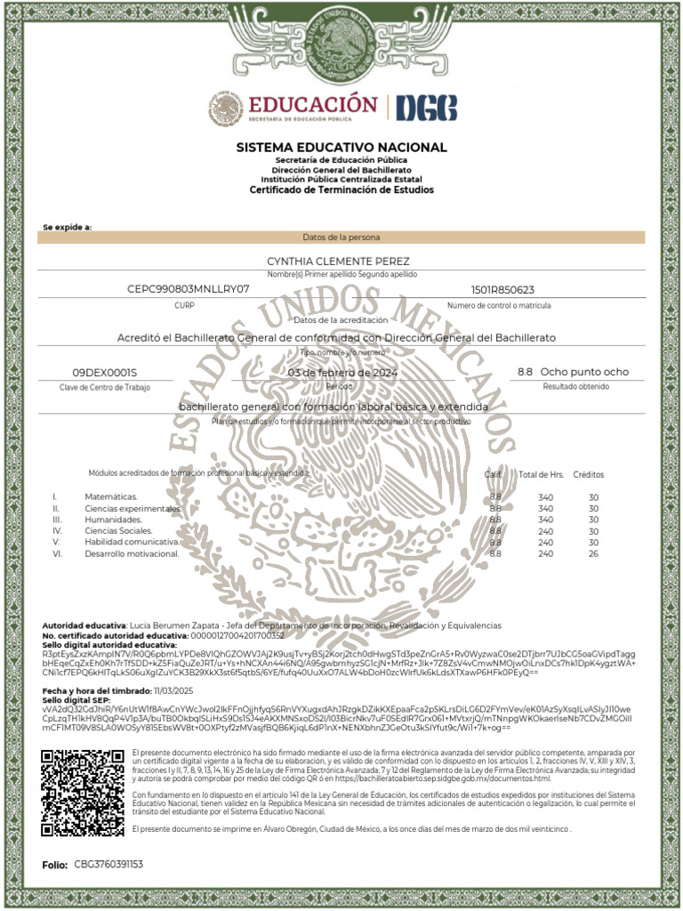 Validación de Certificado de Bachillerato DGB | PDF | Plan de estudios ...
