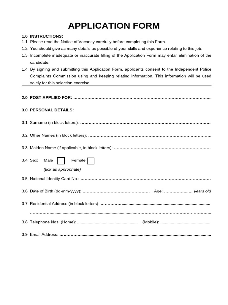Police Job Application Form | PDF | Qualifications
