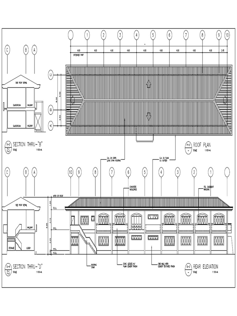 Kinder Bldg. Rear With Section Views and Roof Plan | PDF