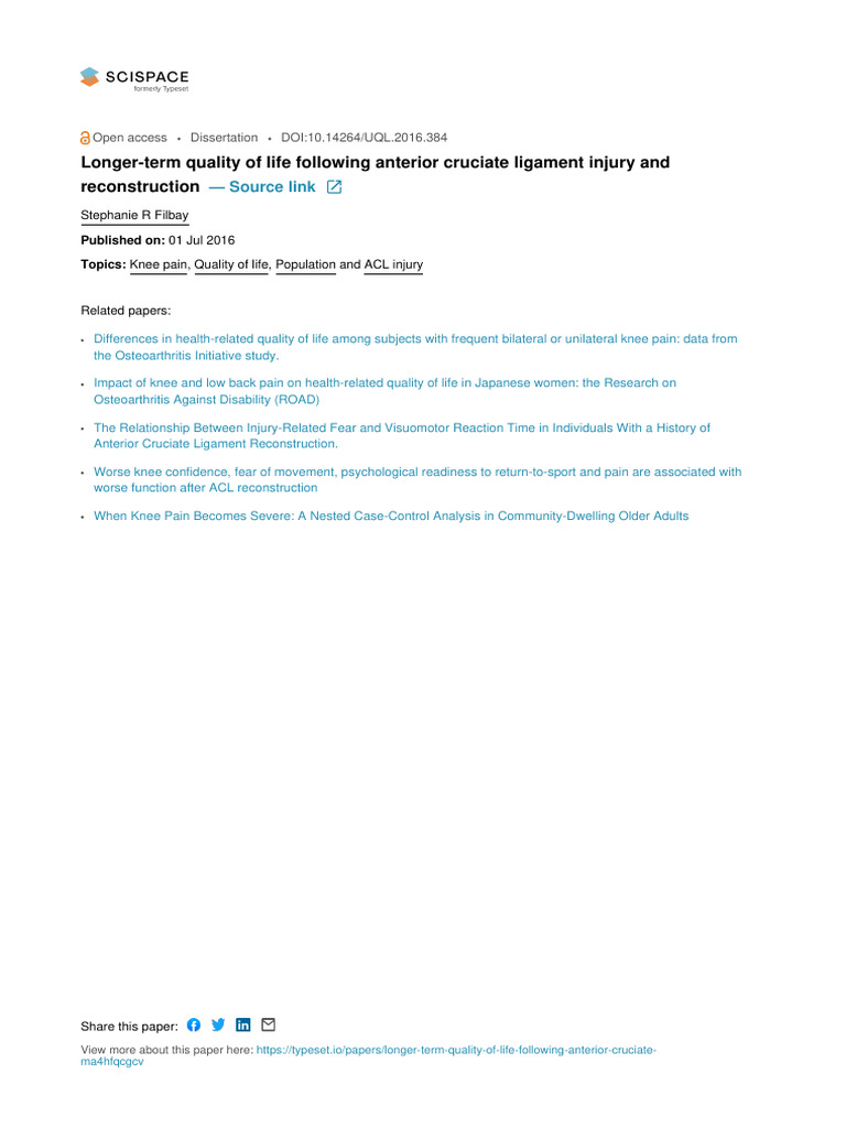 Longer Term Quality of Life Following | PDF | Knee | Osteoarthritis