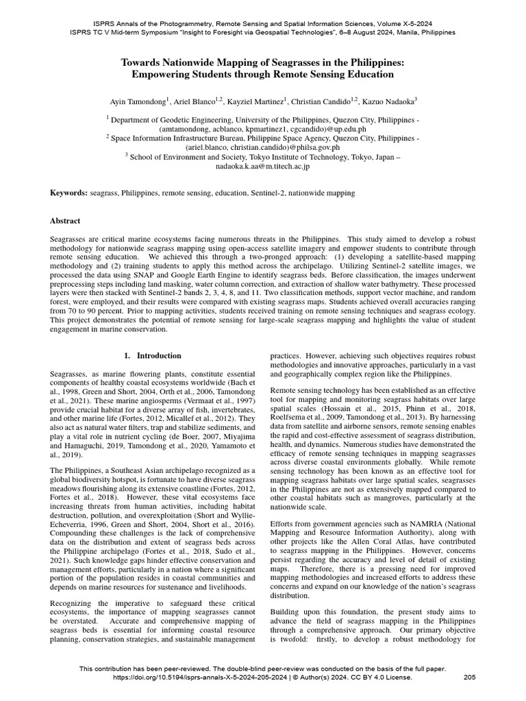 Seagrass Mapping in the Philippines Using Remote Sensing | PDF ...