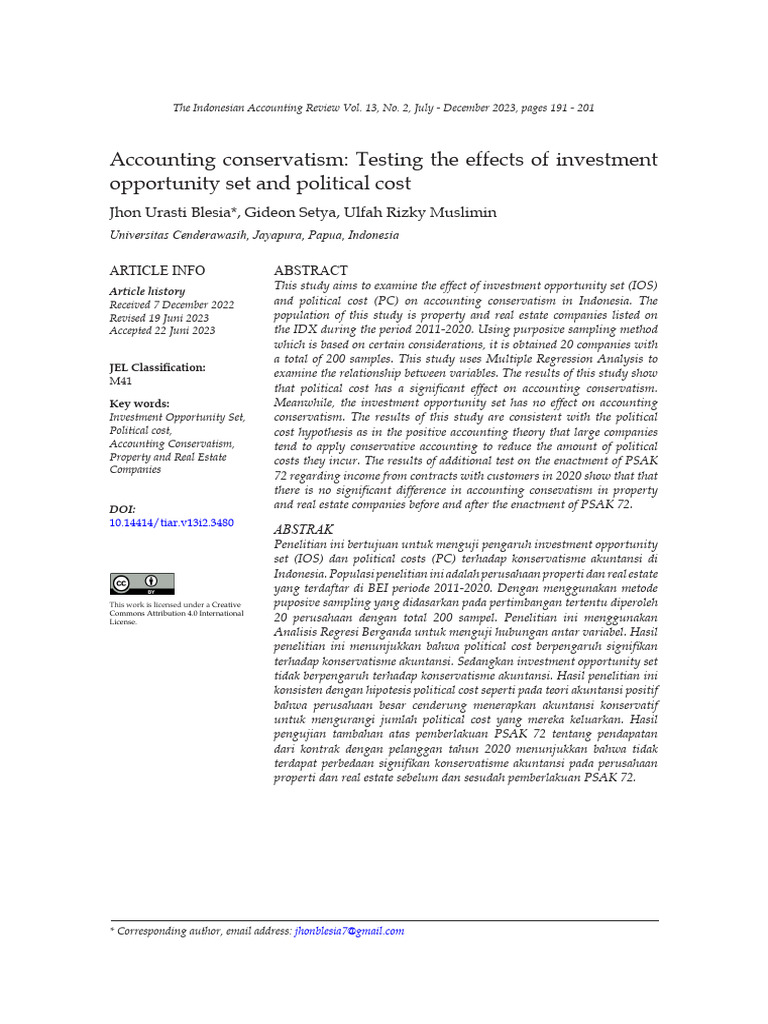 Accounting Conservatism Testing The Effects of Inv | PDF | Theory ...