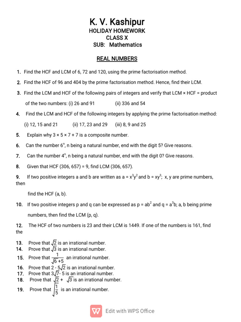 HCF and LCM Calculations in Class X Math | PDF | Polynomial | Zero Of A ...