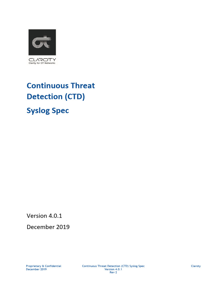 Claroty CTD v4.0.1 Syslog Spec Rev2 | PDF | Parameter (Computer ...