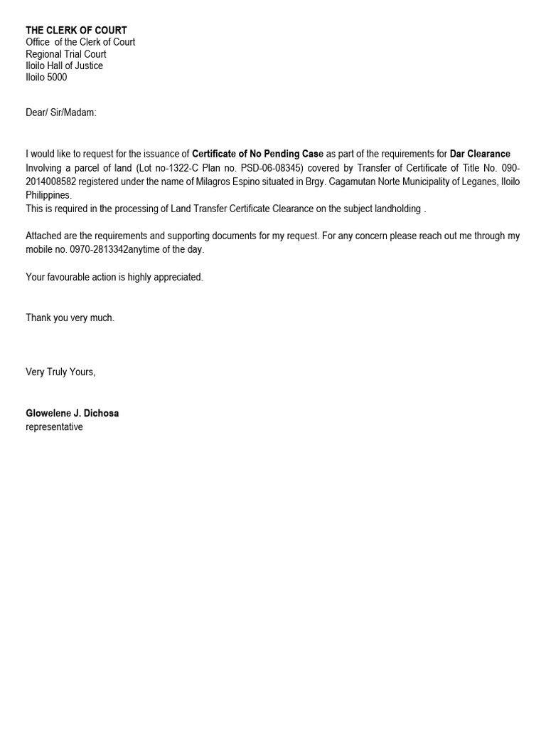 Request for Certificate of No Pending Case | PDF