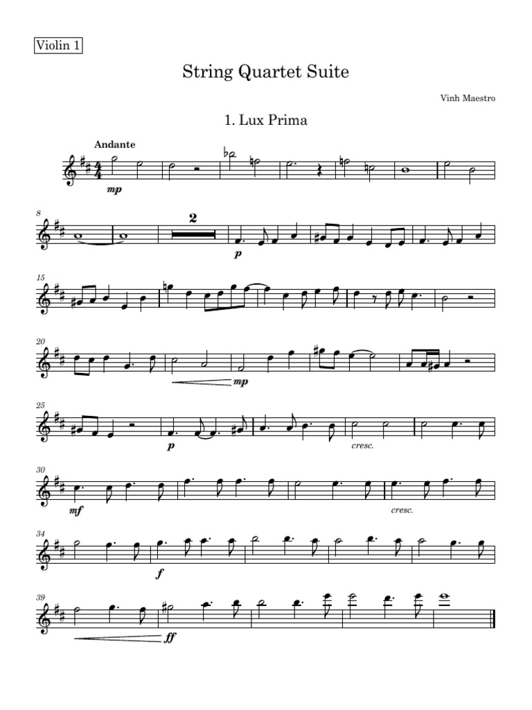Violin 1 - String Quartet Suite | PDF | Musical Forms | Elements Of Music