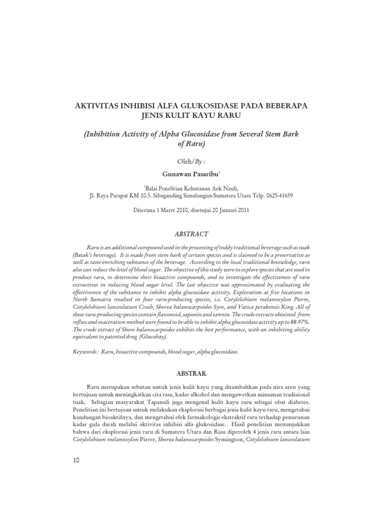 Aktivitas Inhibisi Alfa Glukosidase Pada Beberapa Jenis Kulit Kayu Raru ...