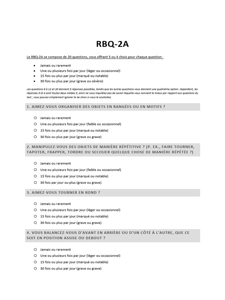 Interprétation du test RBQ-2A | PDF