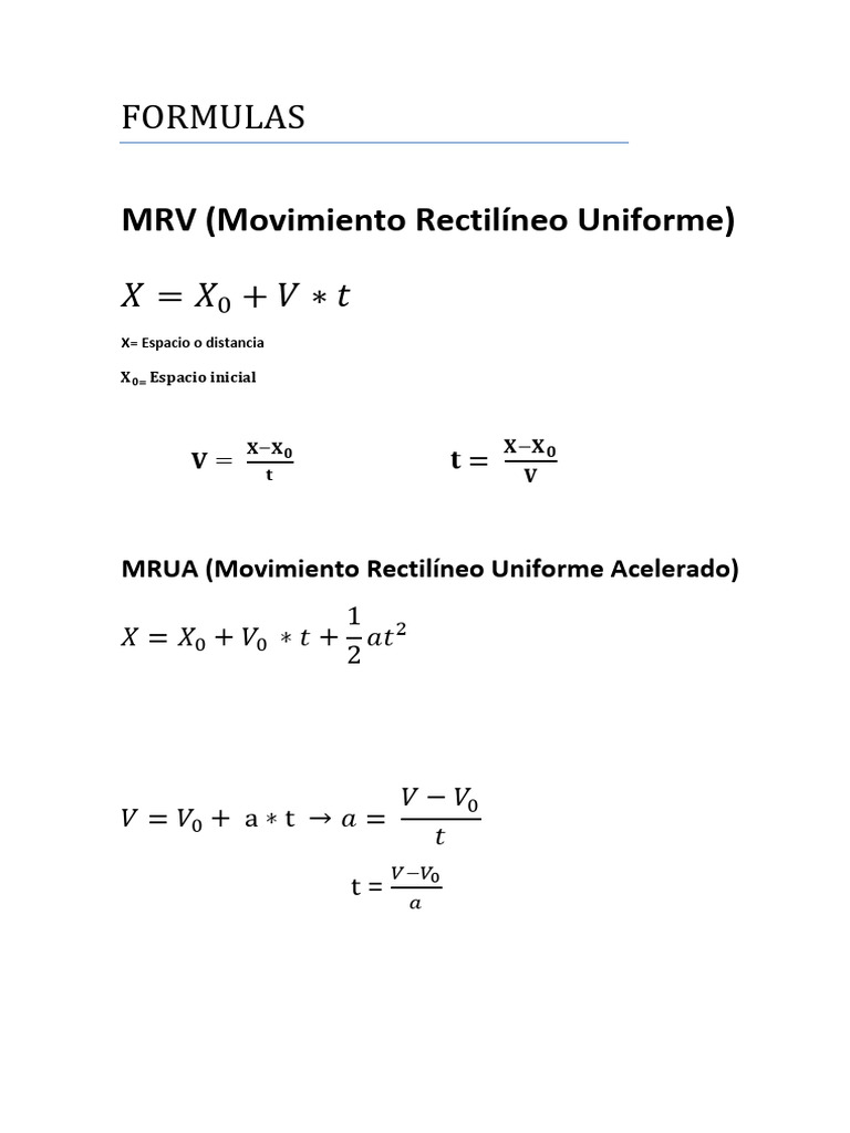 Fórmulas de Movimiento Rectilíneo | PDF