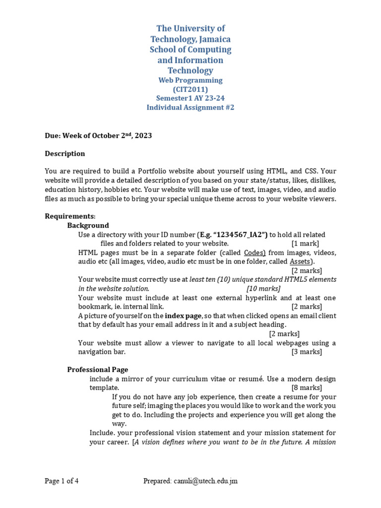 Portfolio Website Assignment Guide | PDF | Websites | Hyperlink