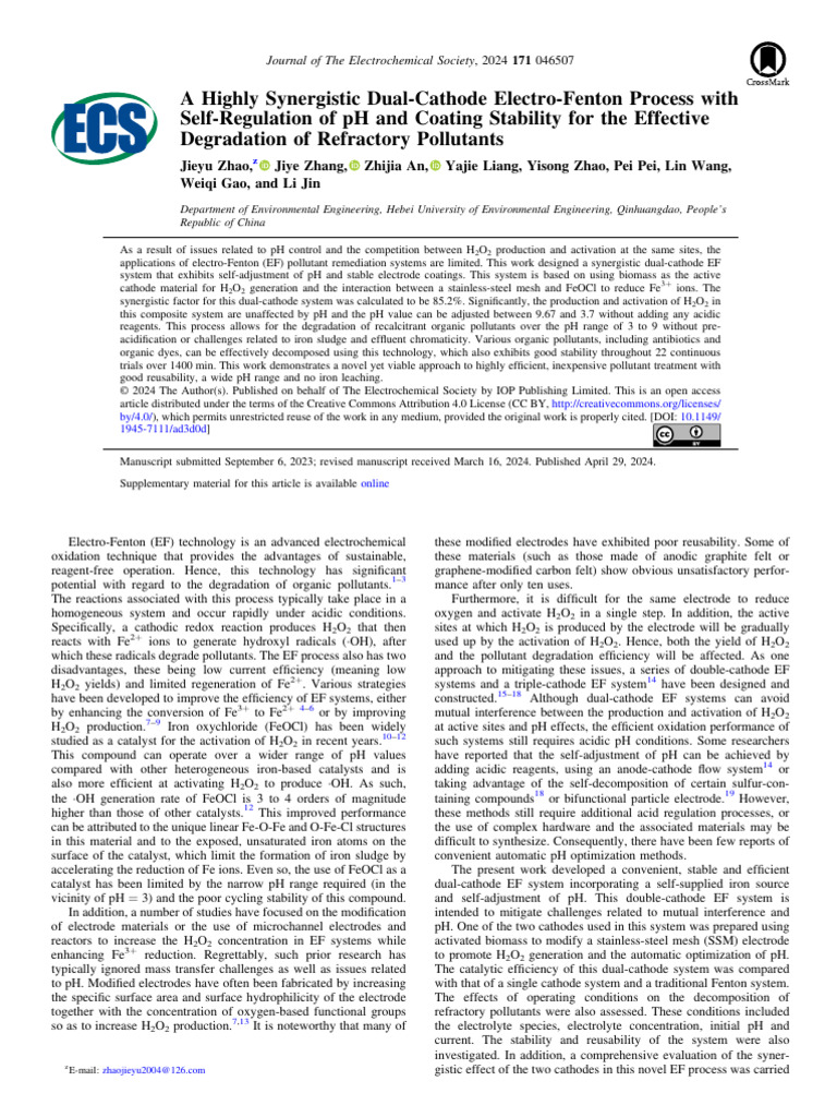 A Highly Synergistic Dual-Cathode Electro-Fenton P | PDF ...