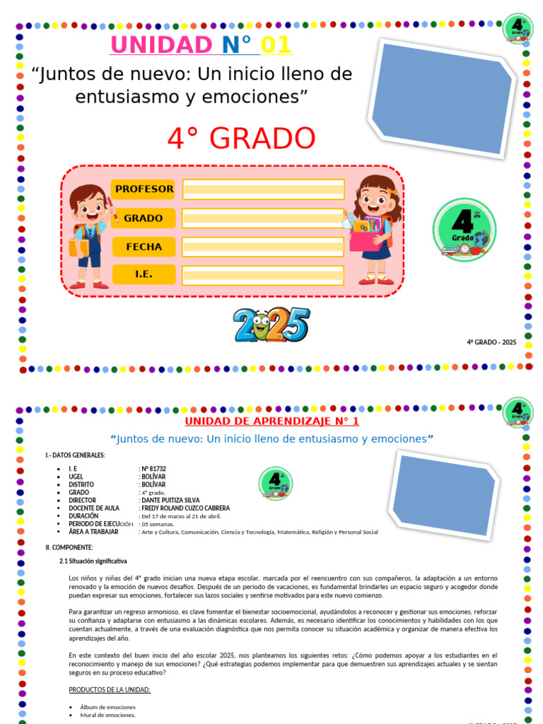 UNIDAD DE APRENDIZAJE - 4° GRADO - Fredy | PDF | Geometría | Datos