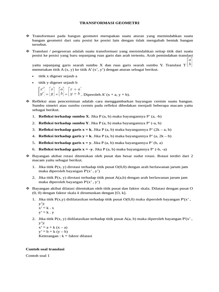Transformasi Geometri: Jenis dan Contoh | PDF