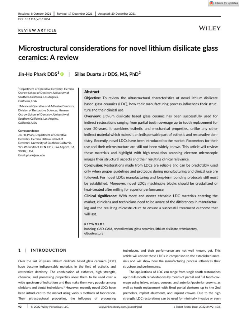 J Esthet Restor Dent - 2022 - Phark - Microstructural Considerations ...