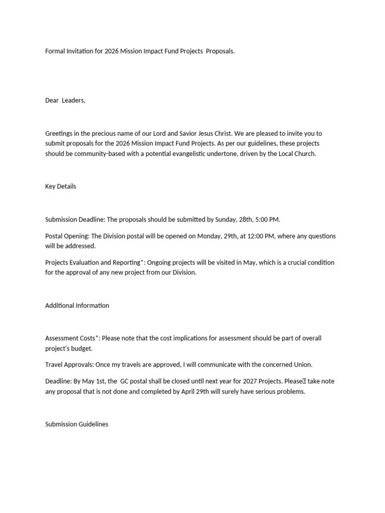 2026 Mission Impact Fund Proposal Invitation | PDF