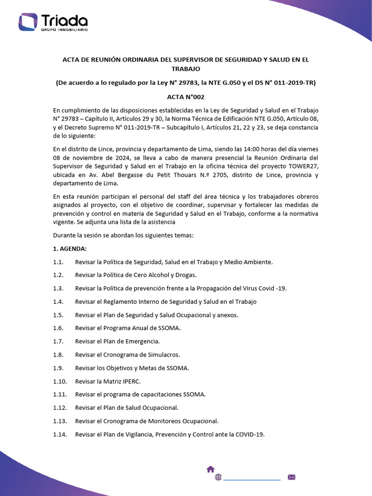 Acta Reunión Seguridad y Salud Laboral | PDF | Seguridad y salud ...