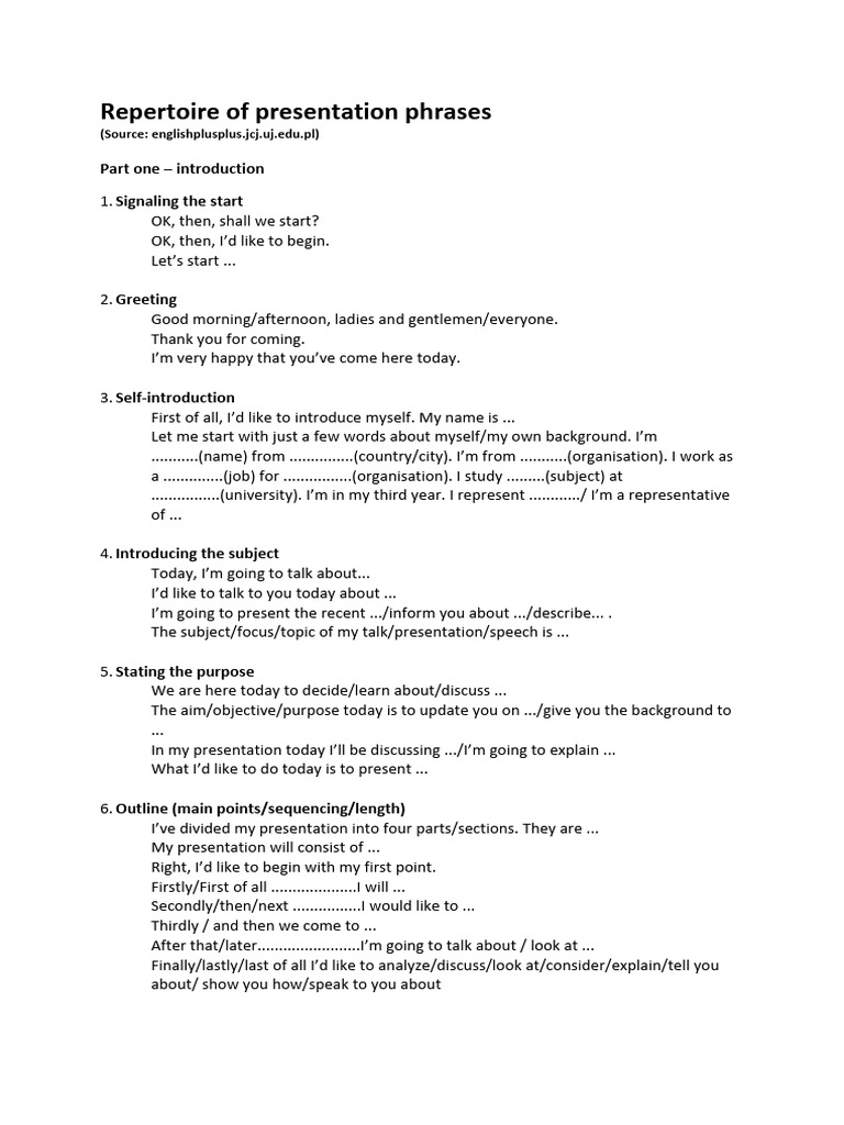 Essential Presentation Phrases Guide | PDF