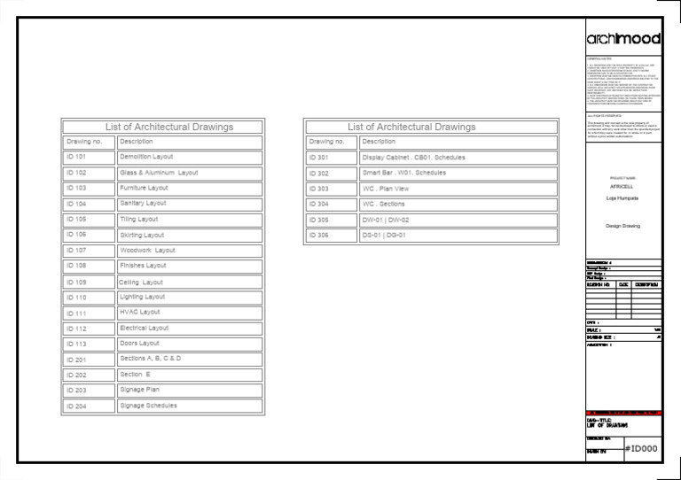 Architectural Drawings List for Africell | PDF | Architectural Design ...