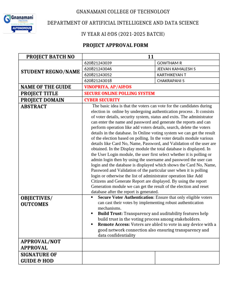 Project Approval Form (Edited) 1 | PDF | User (Computing) | Password