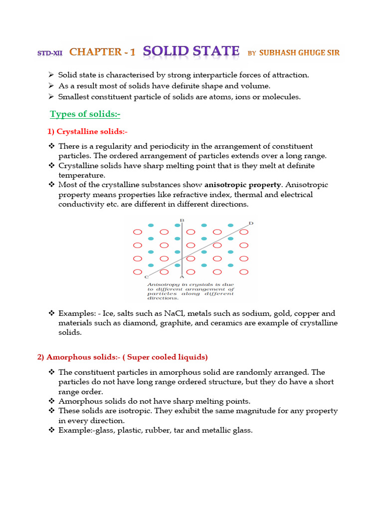 Solid State (Theory Notes) PDF | PDF | Solid | Crystal Structure