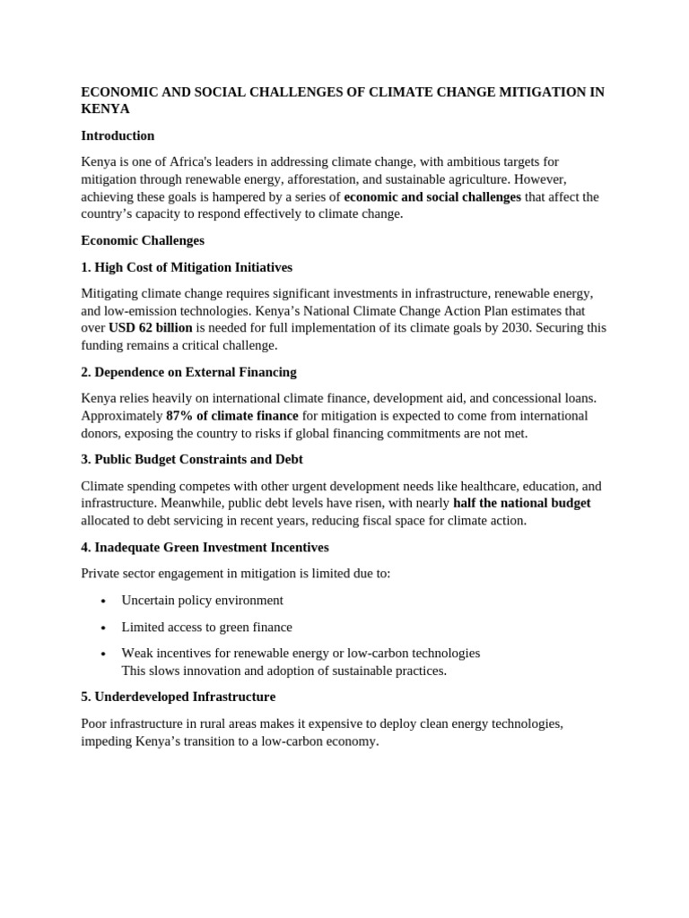Economic and Social Challenges of Climate Change Mitigation in Kenya ...
