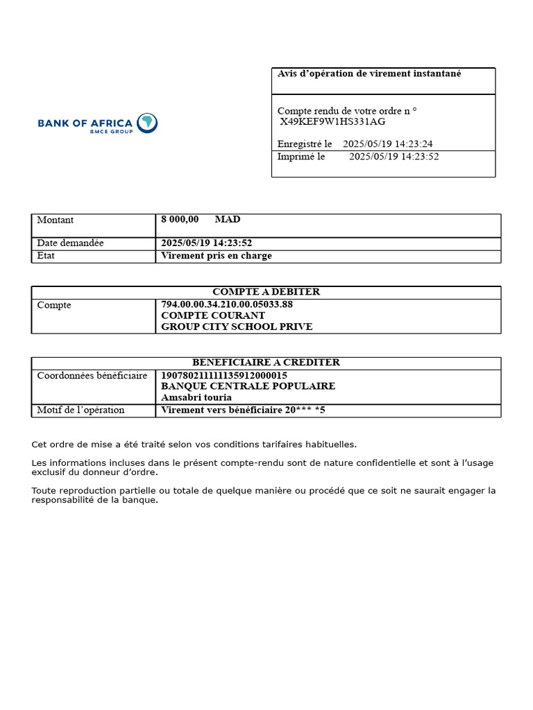 Avis de virement instantané BMCE | PDF