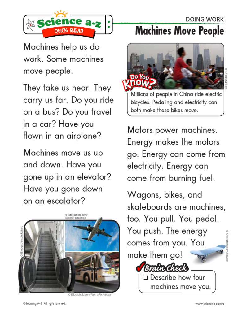 01.doing Work K-2 Machines Move PPL Quick Read Mid | PDF | Land ...