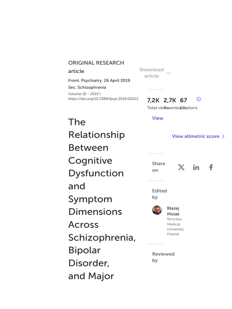 Frontiers The Relationship Between Cognitive Dysfunction and Symptom ...