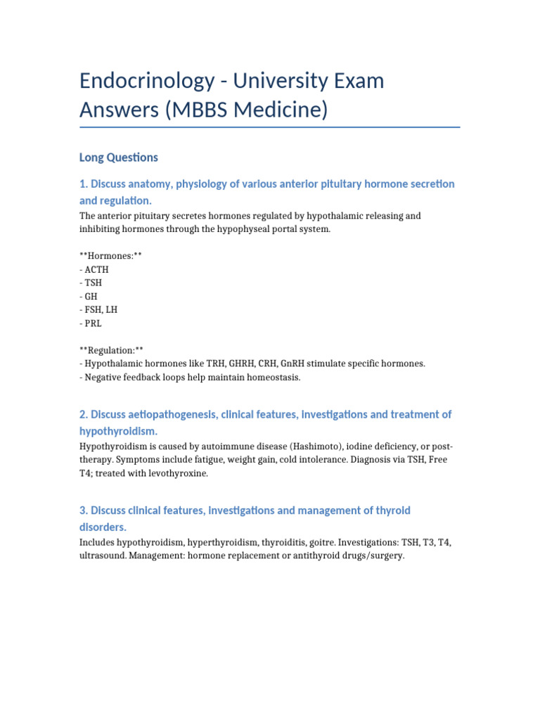 Endocrinology_MBBS_Answers | PDF | Hypothyroidism | Thyroid Stimulating ...