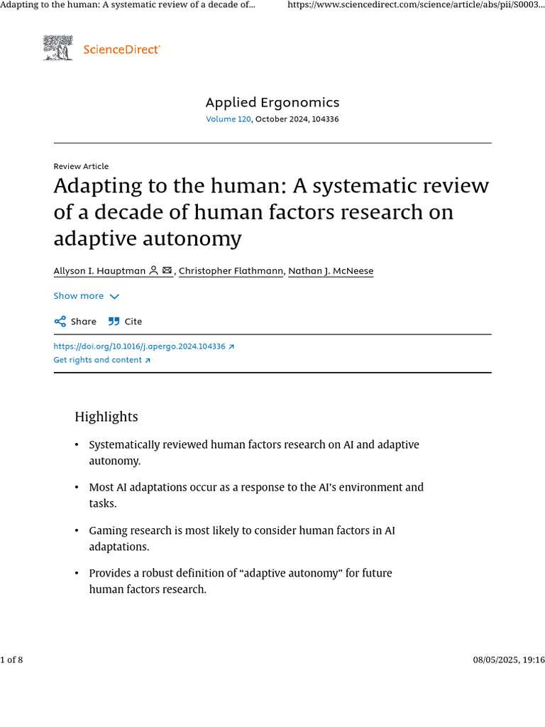 Adapting To The Human - A Systematic Review of A Decade of Human ...