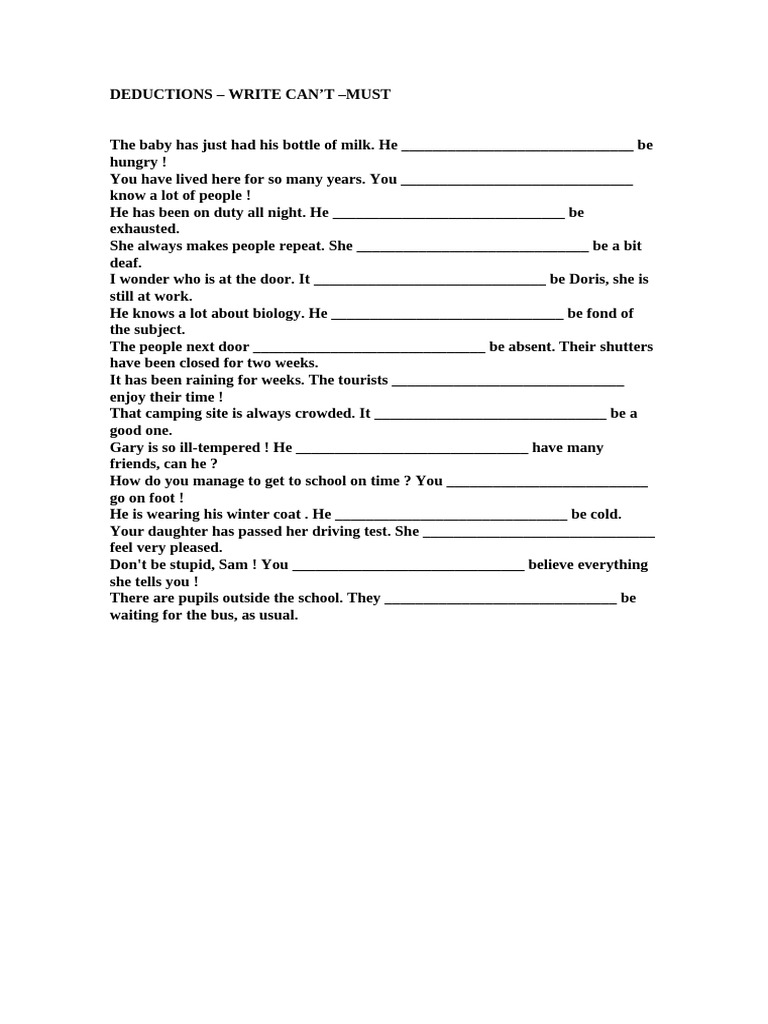 Must and Can't Deductions Exercises | PDF