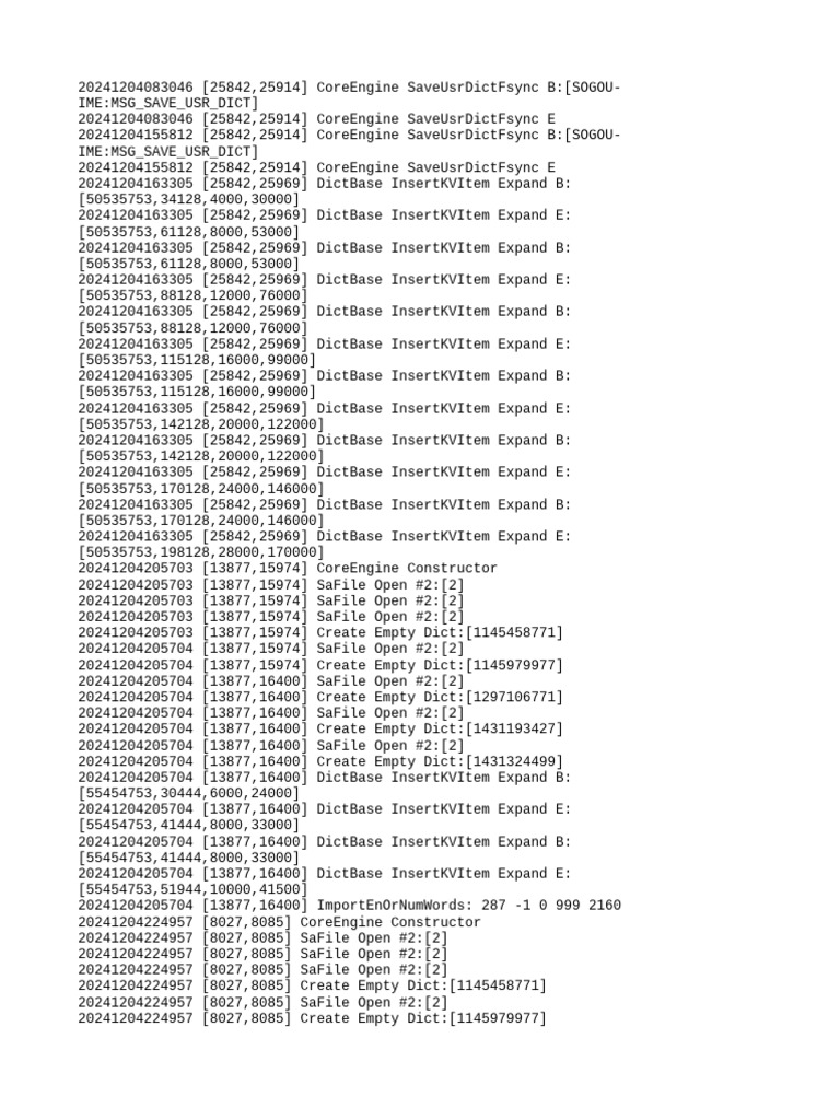 CoreEngine User Dictionary Logs | PDF