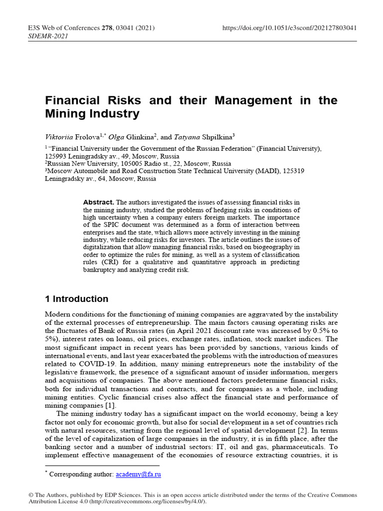 Managing Financial Risks in Mining Industry | PDF | Mining | Hedge ...