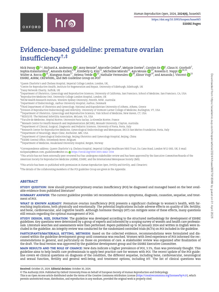 Guidelines For Premature Ovarian Insufficiency | PDF | Ovarian Cancer ...